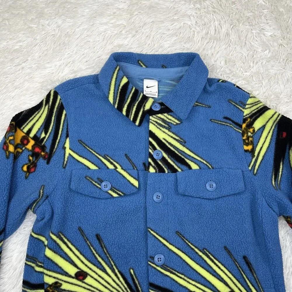 Nike x Lebron James Sherpa Mens Button Up Jacket Fleece‎ Blue DA6707-469 Size M
